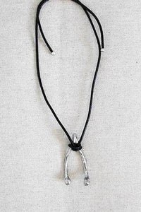 525 Silver - Wishbone Leather Necklace - Adjustable - Perception0one.com