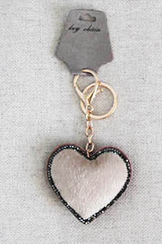 145 Off white - Animal Fur Heart Key Chain - Gun-metal trim - Perception0one.com