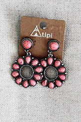 413 Coral - Inlaid Stone Roped Earrings - Perception0one.com