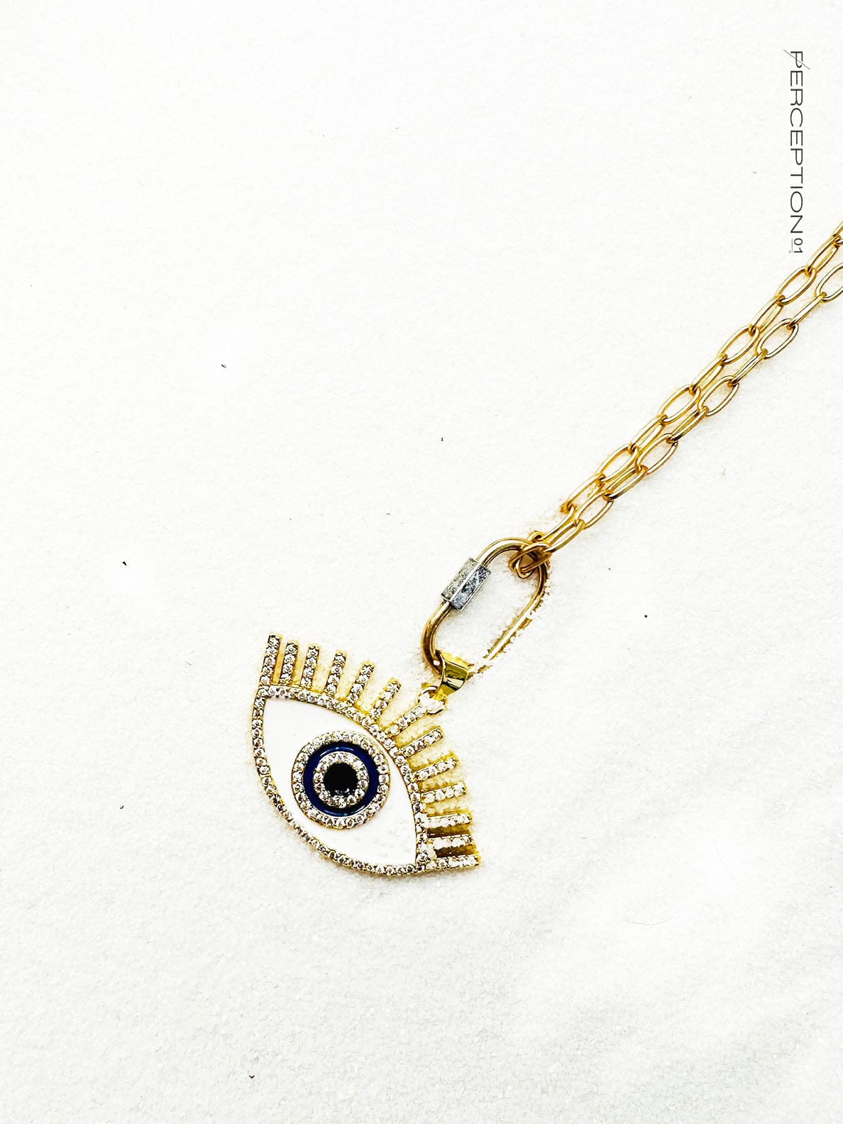 Protective Eye Charm Necklace - Gold flat link - Perception0one.com
