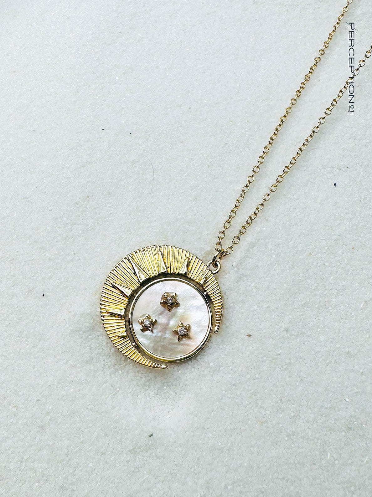 Gold Moon & Mother of Pearl Stars Charm Necklace - Perception0one.com
