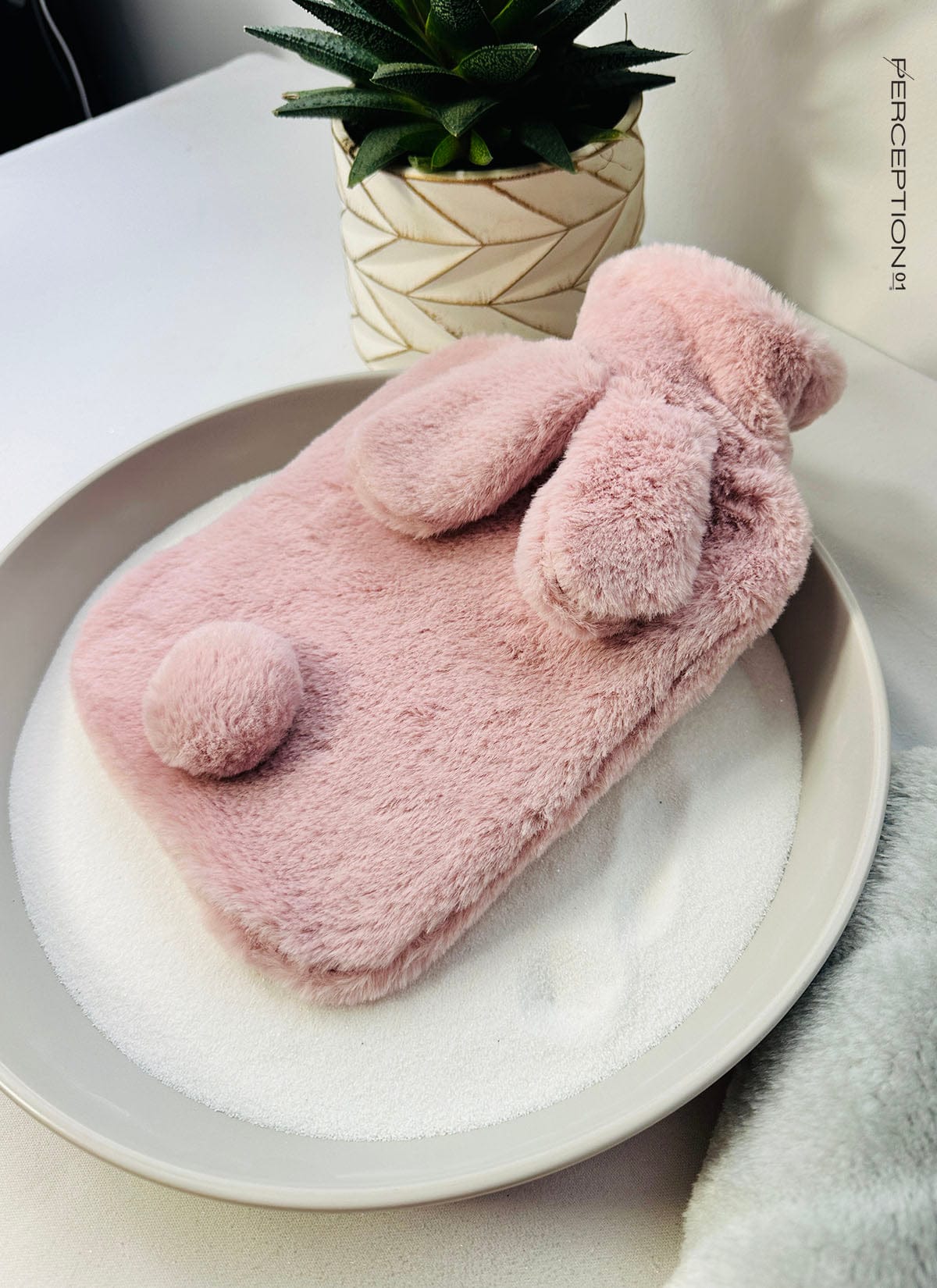 Hot Water Bottle Fur Cover with Bunny Ears - Giftable (7" X 8" Bottle included) - Perception0one.com