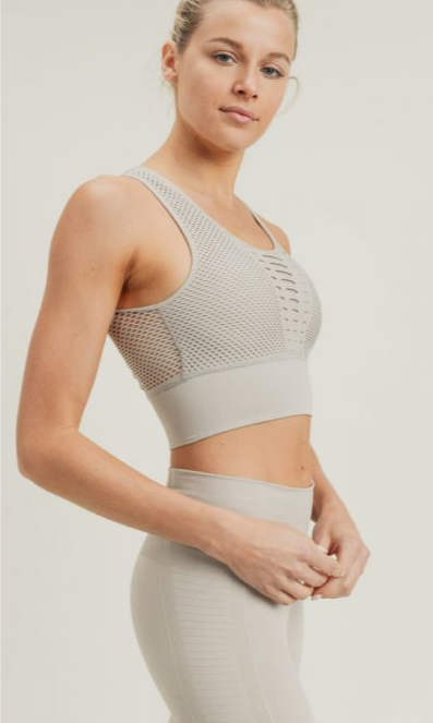 449 Sand -  MESH COMPRESSION SLIT BRA TOP - Perception0one.com