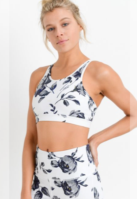 471 White - PRINTED CABBAGE ROSE FLORAL BRA TOP - Perception0one.com