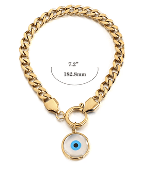 Delicate Chunky Chain Bracelet with Evil Eye Pearl Charm - Perception0one.com