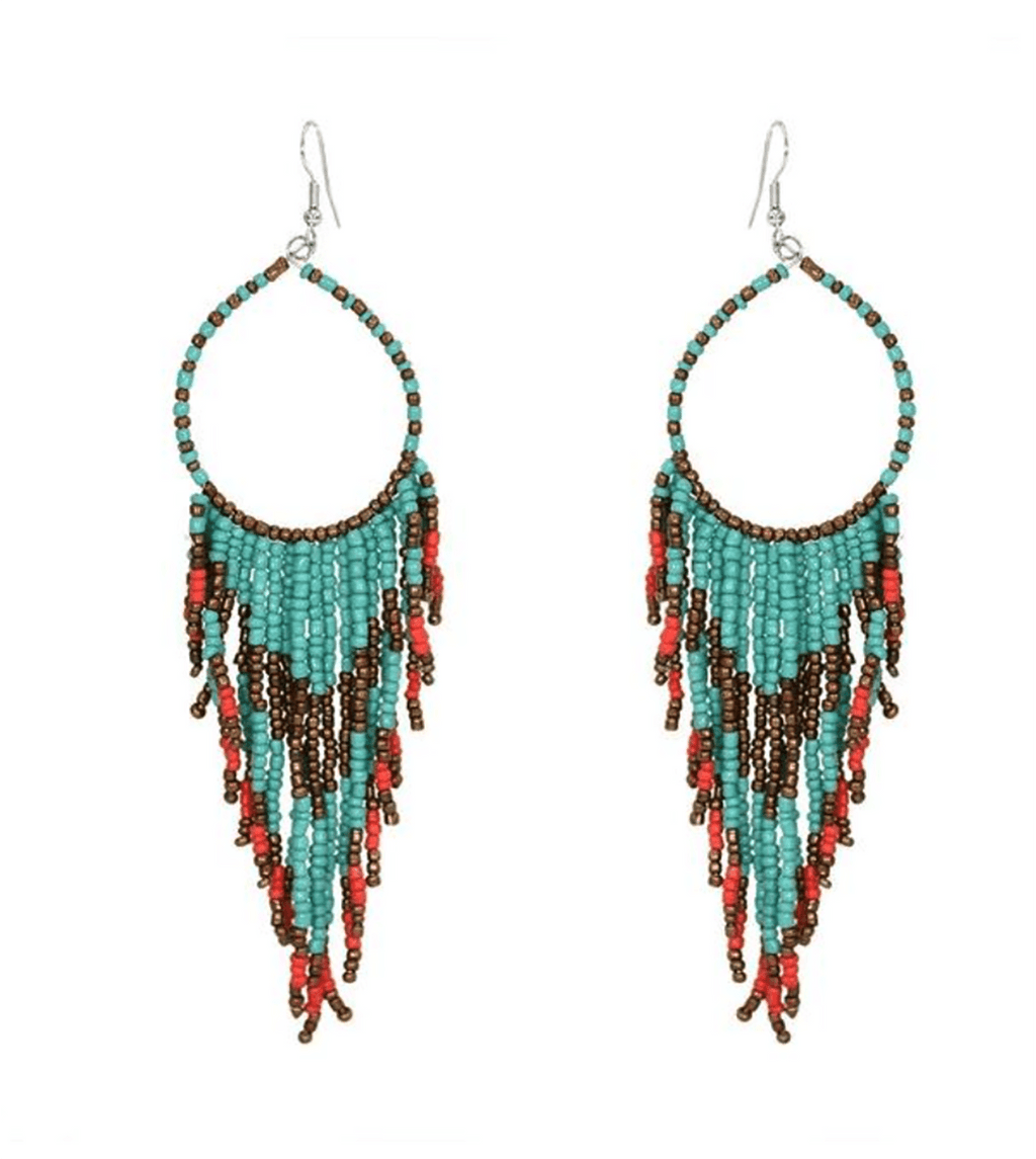 Beaded Hoop with Turquoise and Orange Beading - Perception0one.com