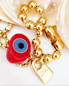 Oversized Ball Chain Red Evil Eye Lucite Charm Bracelet - Perception0one.com