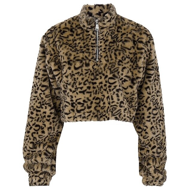 200 Leopard - Cropped 3/4 Zip Faux Fur Pull Over - Perception0one.com