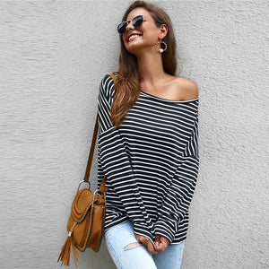 505 Acorn-  Striped Dropped Shoulder Tee with Off Shoulder option - Perception0one.com