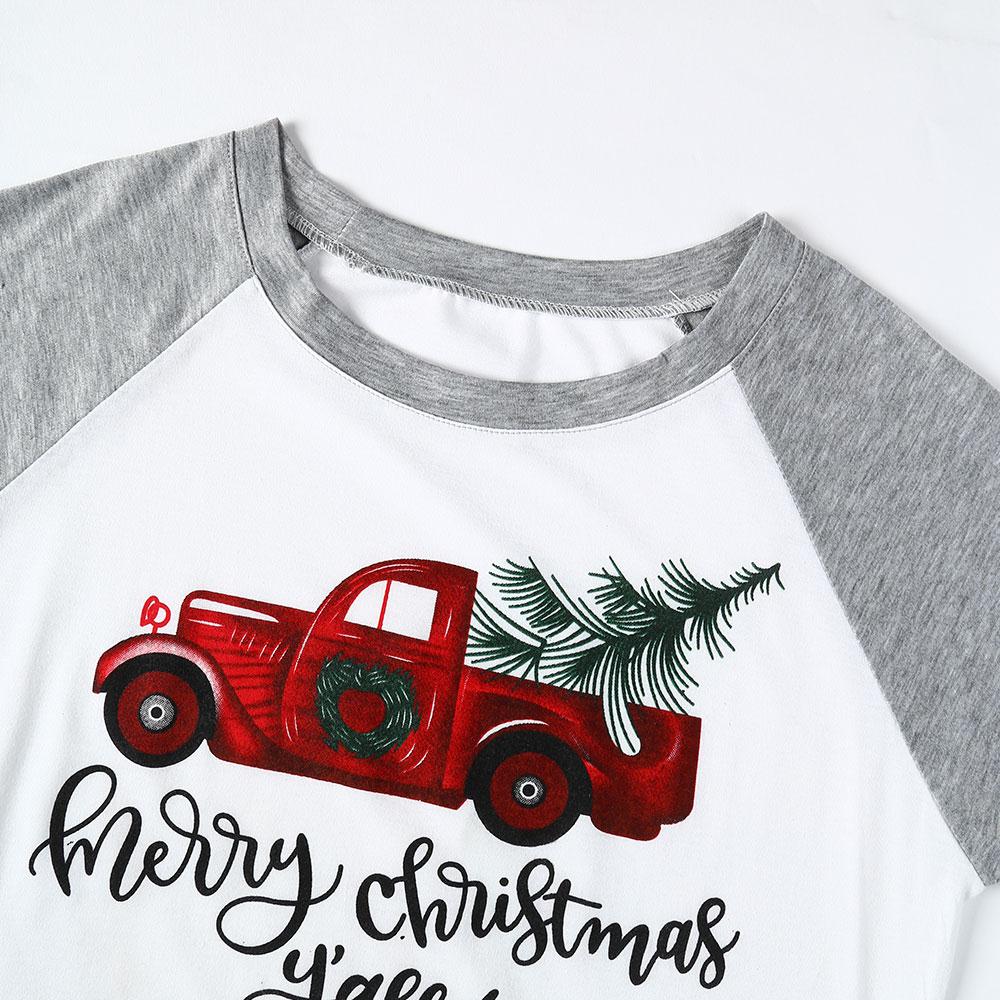447B White -  Merry Christmas Y'All Truck T Shirt - Baseball Sleeve - Perception0one.com