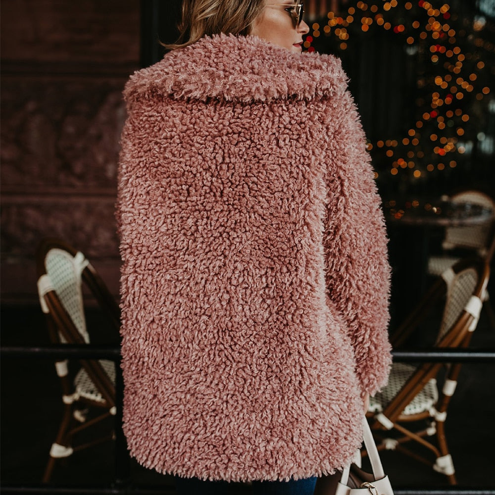 445 Pink - Lux Alpaca Faux Fur Trench Coat - Notch Collar - Perception0one.com
