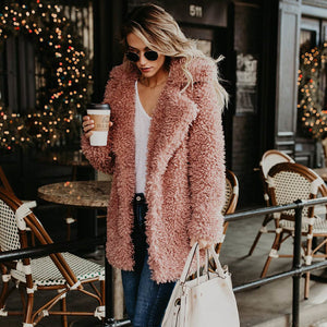 445 Pink - Lux Alpaca Faux Fur Trench Coat - Notch Collar - Perception0one.com