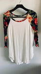 363 Navy -  Floral Baseball Tee - (Ivory Body / Navy Floral Sleeve) Buttery Soft - Perception0one.com